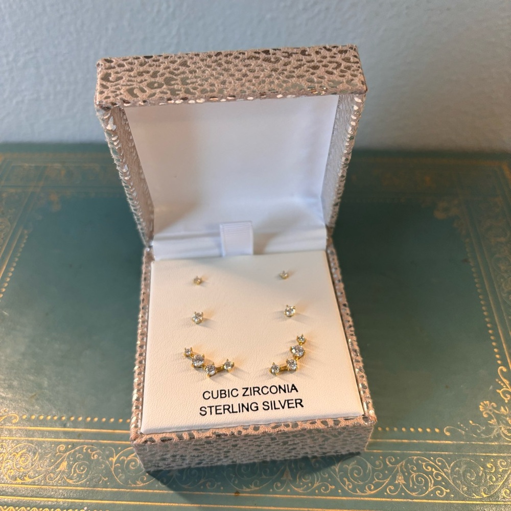 Cubic Zirconia Sterling Silver Earring Set